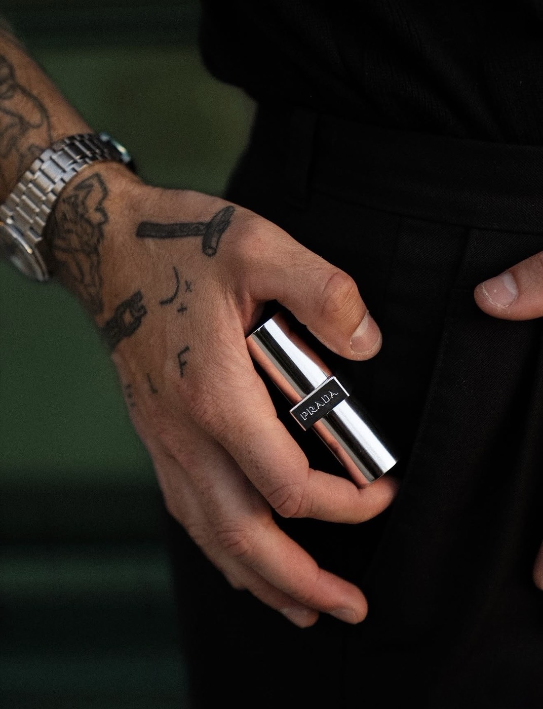 Prada Monochrome lipstick detail in hand